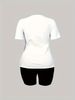Summer Women's Casual And Fashionable Cartoon Letter Graphic Printed Loose T-shirt Shorts Two-piece Set Sportswear Suitable For Daily Wear-145_ecoleips.com