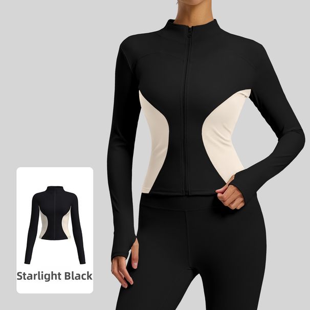 Women's Color Block Slim Fit Yoga Jacket Polyester Sports Fitness Running Sweatshirt_ecoleips.com