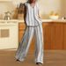 Women's 3D Stripe Linen-Look Lounge Set Sleeveless V-Neck Top Wide-Leg Pants Multiple Colors_ecoleips.com