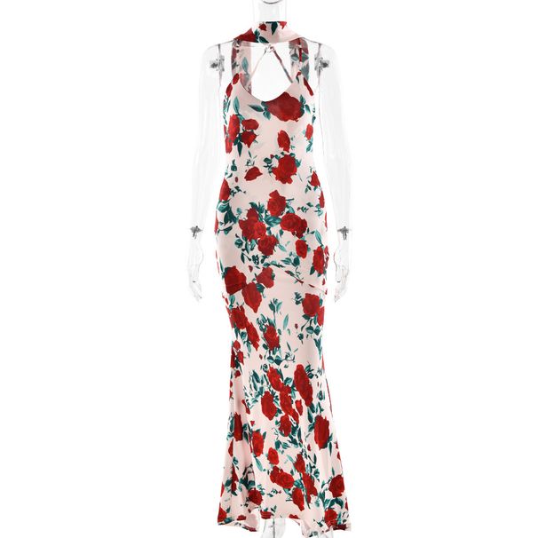 Spring/Summer Sexy Slim-Fitting Dress for Women with Spaghetti Straps Backless Design Deep V-Neck Print European American Style_ecoleips.com