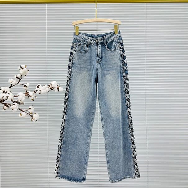 Women's Clothing Woven Hollow Wide Leg Jeans For Women Spring And Summer High Waist Loose Slim Floor Length Trousers_ecoleips.com