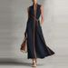 Summer Elegant V-neck Lace-Up Waist Maxi Dress Fashion Color Block Draped Long Dress Casual Sleeveless Cotton Linen Party Dress_ecoleips.com