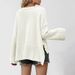 Women's Street Style Knit Sweater - Oversized Round Neck Bell Sleeve Pullover, Soft Acrylic Blend, Trendy Loose Fit For Fall/Winter_ecoleips.com