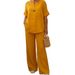 Women's Casual Cotton Linen Set Comfortable Loose Tops Wide Leg Pants European American Fashion_ecoleips.com
