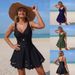Women's Clothing Large Skirt One Piece Swimsuit Button Detail Chinese Style Summer Sexy Swimwear_ecoleips.com