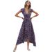 Bohemian Beach Vacation Dress Rayon Print V Neck Tie up Fitted Asymmetrical Flared Skirt Women's Clothing_ecoleips.com