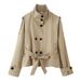 Double-Breasted Belted Trench Coat –Autumn Trendy Short Jacket For Women (S/M/L, Khaki/Red/Olive/Brown)_ecoleips.com