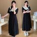 Summer New Korean Fashion Floral Patchwork Lace Trim Long Maternity Dress_ecoleips.com