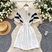 Women's Clothing College Style Striped Short Sleeved Dress Summer With Lapel And Drawstring Waist, Slim Temperament And Petite Mid Length Skirt_ecoleips.com