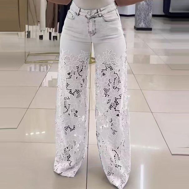 Women's Clothing New Women's Wide Leg Pants Trousers Lace Stitching Jeans Women_ecoleips.com
