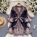 Women's Clothing Elegant Women's Autumn Dress European American Style Lantern Sleeve Waist Cinching Slimming Printed Short Skirt Mature Sophisticated_ecoleips.com