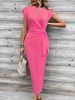 Women's Clothing Elegant Striped Long Dress For Women Round Neck Short Sleeved With Waist Tie Sophisticated High-End Summer Dress_ecoleips.com