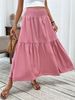High Waist Elastic A-line Long Skirt, Women Solid Spliced Umbrella Skirt, Elegant Casual Dress Skirt For Summer & Autumn_ecoleips.com