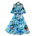 Floral Print Puff Sleeve Dress Women's Korean Style Retro Court Long Fairy Like Ruffled Tie Waist Dress_ecoleips.com
