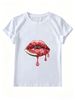 Women Summer Short Sleeve T-Shirt, Trendy Juicy Watermelon Lips Graphic Print Crew Neck Casual Loose White Tee Streetwear Top_ecoleips.com