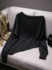 Women Boat Neck Long Sleeve Knit Top, Loose Speckled Cropped Sweater Lightweight Breathable Ribbed Cuffs Soft Skin Friendly Knit Shirt_ecoleips.com