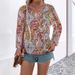 Hot Selling Women's Boho Shirt Paisley Print V-Neck Long Sleeve Shirt Women's Wear_ecoleips.com