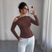 Autumn And Winter Asymmetrical Collar, One-Sided Off-The-Shoulder Metal Trim, Slimming Top_ecoleips.com