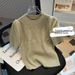 Women's Summer Round Neck Ice Silk Knitted Top Short Sleeve T-Shirt Loose Fit Elegant Trendy Short Casual Knitwear New Style_ecoleips.com