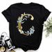 European And American Cross-border Foreign Trade Wholesale Women's Floral Letter Print Round Neck Plus-size Short-sleeve_ecoleips.com