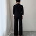 Women's Contrast Trim Relaxed Fit Long Sleeve Jacket With High-Waisted Draped Wide Leg Pants Two-Piece Set_ecoleips.com