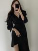 Chic Early Autumn Irt Dr Women's Single Button Waist Cinched Midi Asymmetrical Collar Busin Casual Sle Dr_ecoleips.com