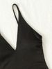 Black Spaghetti Strap Deep V-Neck Fitted Solid One Piece Swimsuit For Women_ecoleips.com