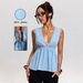 Voya Women's Spring And Summer Light Blue French Style Fashionable Deep V-neck Backless Lace Up Sleeveless Stunning Vest Top_ecoleips.com
