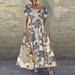 Vintage Floral Print Short Sleeve Round Neck Dress_ecoleips.com