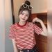 Fashionable Striped Design Korean-Style Pure Cotton Short-Sleeved Top, Summer Round-Neck Short T-Shirt, Petite Girls_ecoleips.com