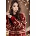 girl Red Sweater Women New Year, Thickened For Autumn And Winter, Christmas High-End Design, Lazy Style, Inner Layer Knitted_ecoleips.com