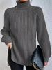 K New High Collar Knitted Shirt Medium To Long With Raglan Sleeves, High Collar With Fork, Soft And Comfortable For Women's Wear_ecoleips.com