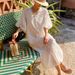 Spring Summer New French Embroidered Vacation With Puff Sleeves White Mid-Length Dress European And American_ecoleips.com