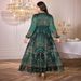 Elegant Plus Size V-Neck Floral Dress – Flowy Lantern Sleeve Maxi Dress For Women Breathable Luxury_ecoleips.com
