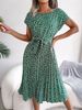 2024 European And American Style Independent Platform Cross-border Printed Casual Tie-waist Short-sleeve Floral Pleated_ecoleips.com