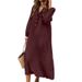 A Long, Fashionable And Loose Cotton And Linen Solid-Color Long-Sleeved V-Neck Button Dress_ecoleips.com
