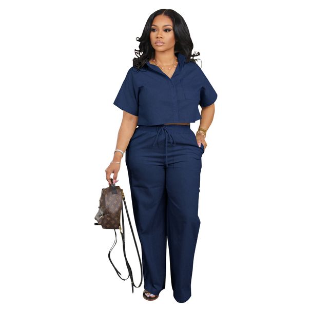 Women's Linen-Blend Office Pants Set – Breathable Short-Sleeve Shirt & Trousers For Business Casual (Black, Blue, Beige, Army Green, Dark Brown)_ecoleips.com
