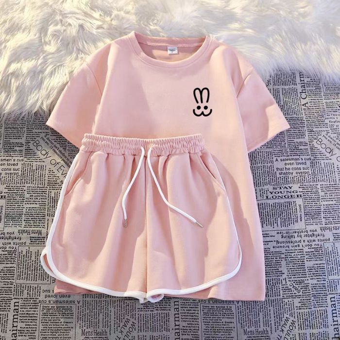Women's Korean Style Milk Silk Lounge Set - Drawstring Short Sleeve Top & Loose Shorts 2-Piece Outfit (Casual, Sporty, Summer Coords)_ecoleips.com