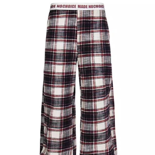 American Retro Plaid Casual For Women, New Spring/summer Style, Color-blocked Plaid, Loose-fitting, Slimming, Wide-leg_ecoleips.com
