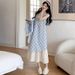 Summer New Korean Style Blue Strap Cardigan Two-Piece Set Maternity Dress_ecoleips.com