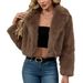 Women's Clothing Women's Faux Fur Short Jacket With Notched Lapel - Elegant Winter Coat For Office & Casual Wear_ecoleips.com
