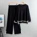 European American Cross-border Best-selling Women's Knitted For Autumn Winter: Long-sleeve, Slit Wide-leg Pants_ecoleips.com
