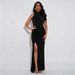 Women's Sexy Off-Shoulder Rhinestone Beaded Slit Dress C7706 Fashion For Party Wear_ecoleips.com