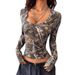 Aria Basics Aria Basics 2025 European And American Fashion Clothing, Sexy Design, Retro Camouflage Branch Pattern, Ultra U-neck, Slim Fit,_ecoleips.com