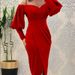 Women's Fashionable Off-Shoulder Slim Fit Dress Autumn Winter New Style Lantern Sleeve Irregular Design Cross Border_ecoleips.com