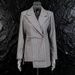 K Retro Lazy Style Suit New Irregular Design Gray Striped Suit Jacket For Women_ecoleips.com