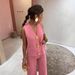 Women's Clothing Suit Gold Button V Neck Knitted Vest Casual Loose Trousers Knitted Two Piece Suit_ecoleips.com