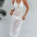 Elegant Beach Wrap Dress With High Slit & Lace Bow Tie - Flowy Summer Maxi Dress For Women (White/Black, S/M/L/Xl)_ecoleips.com