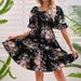 2026 European And American Floral Print Square-neck Ruched Short-sleeve Dress In Stock_ecoleips.com