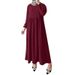 Muslim Middle Eastern Robe Zipper Round Neck Puff Sleeve Loose Dress Elegant Ethnic Style_ecoleips.com